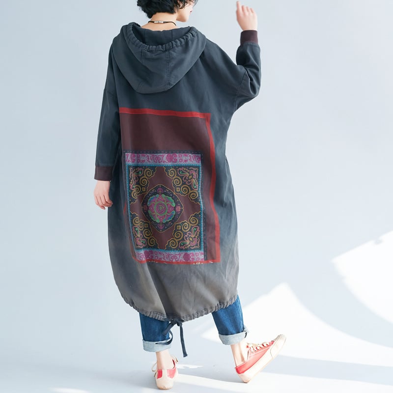 Hooded Sweater Loose Printed Long Dress - Image 1