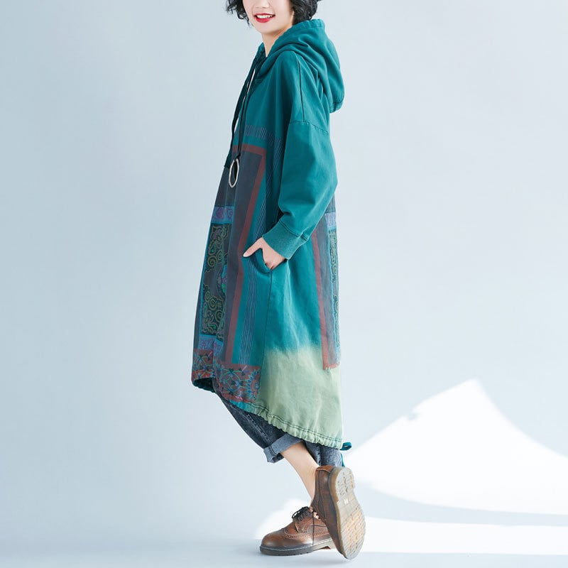 Hooded Sweater Loose Printed Long Dress - Image 2