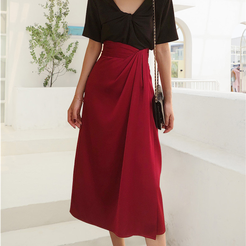 Women's Solid Color Half-Length Skirt - Front View