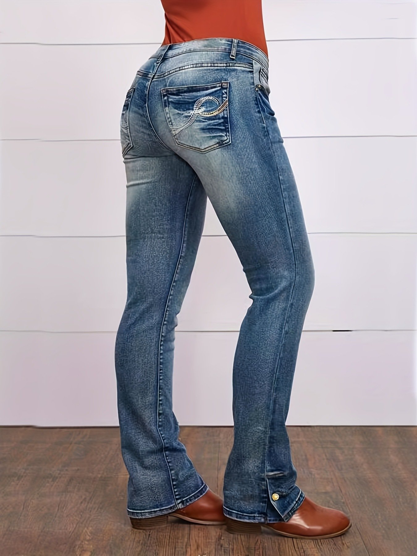 Women's Embroidered Simple Casual Jeans 9