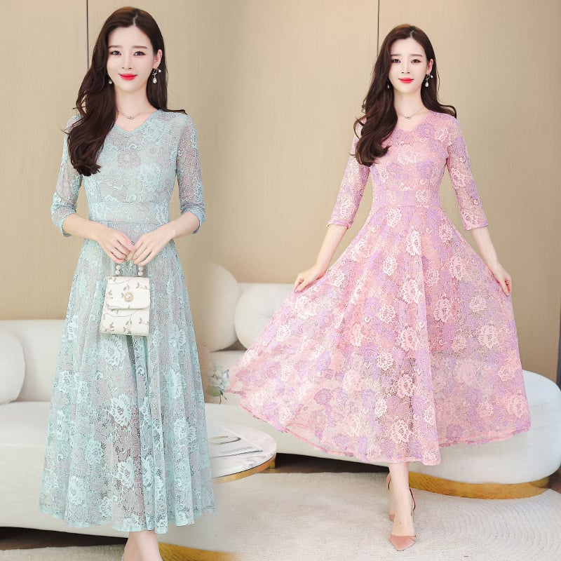 Lace Jacquard Dress - Model Wearing