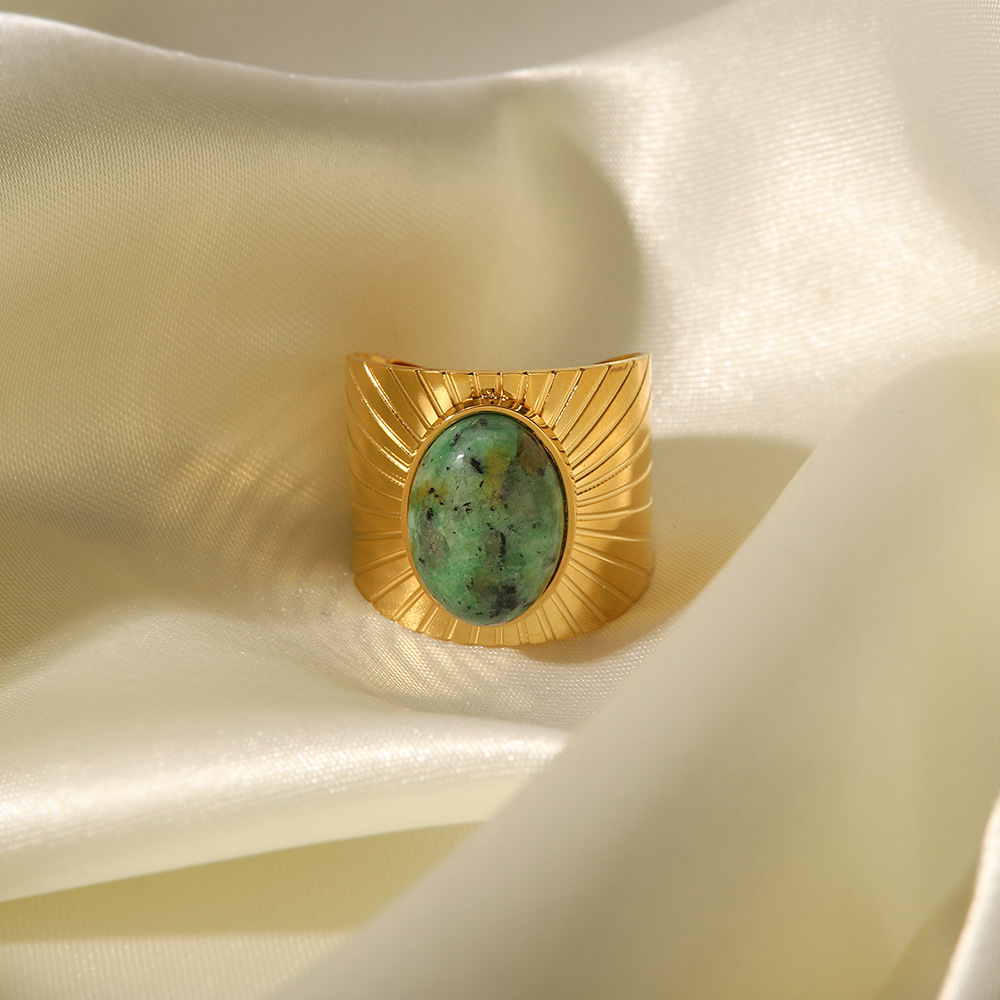 Close-up of Retro Oval African Turquoise Wide Face Ring