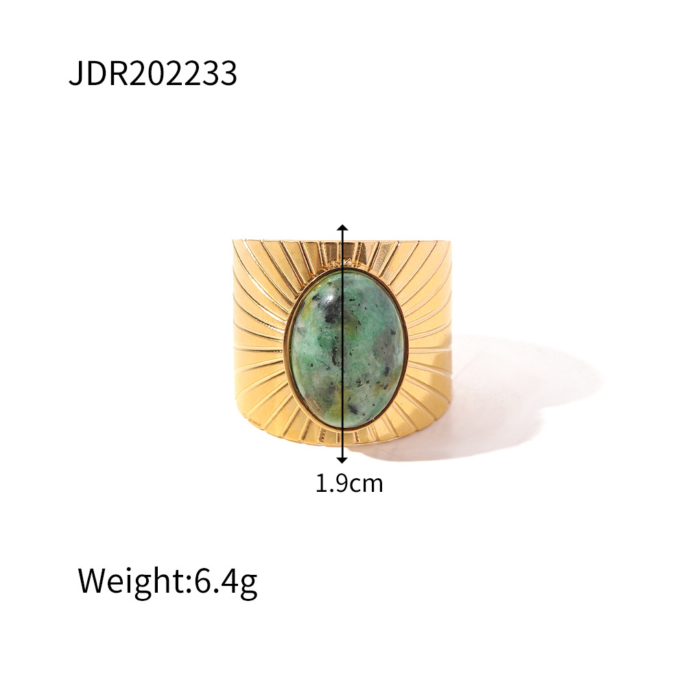 Retro Oval African Turquoise Wide Face Ring on Hand