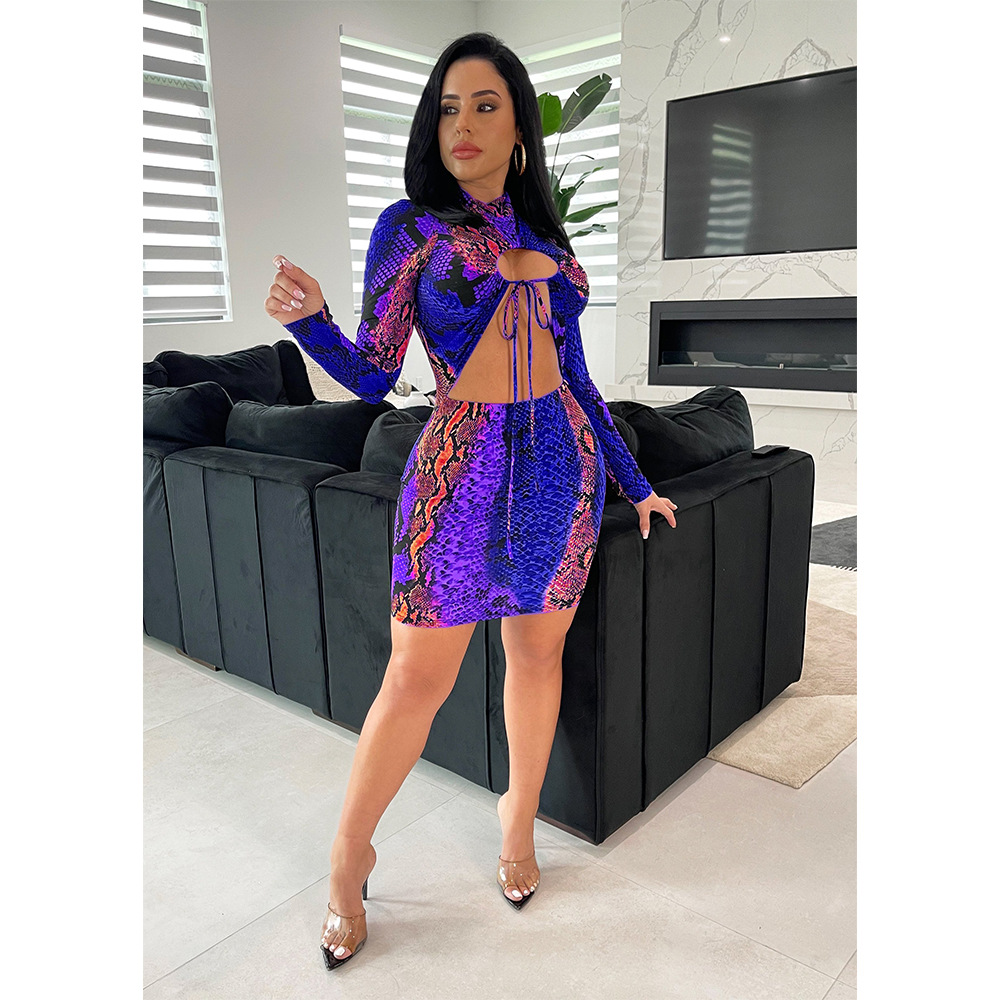 Women's Hollow-out Long Sleeve Narrow Dress - Image 3