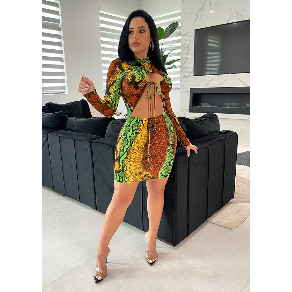 Women's Hollow-out Long Sleeve Narrow Dress - Image 4