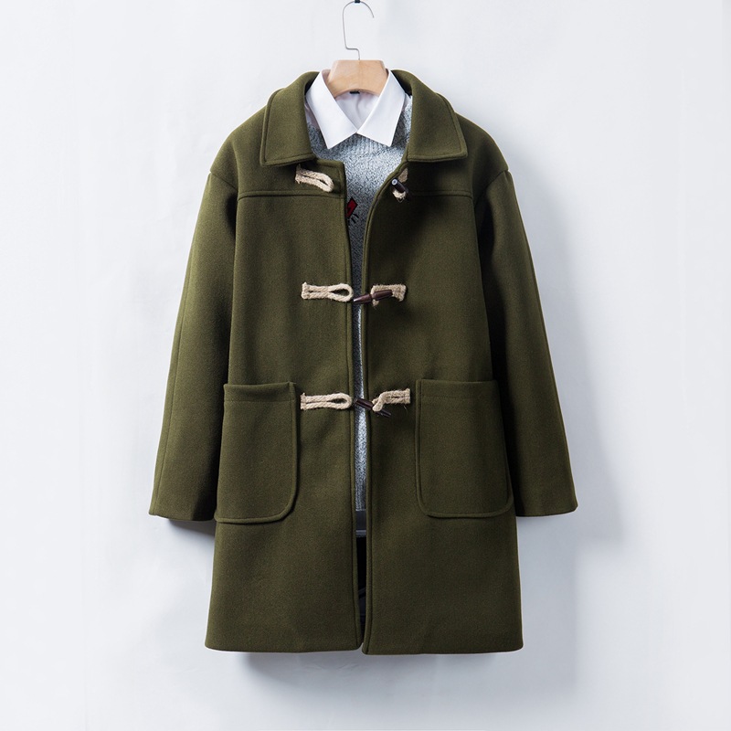 Horn Button Mid-length Men's Woolen Coat - Style Options
