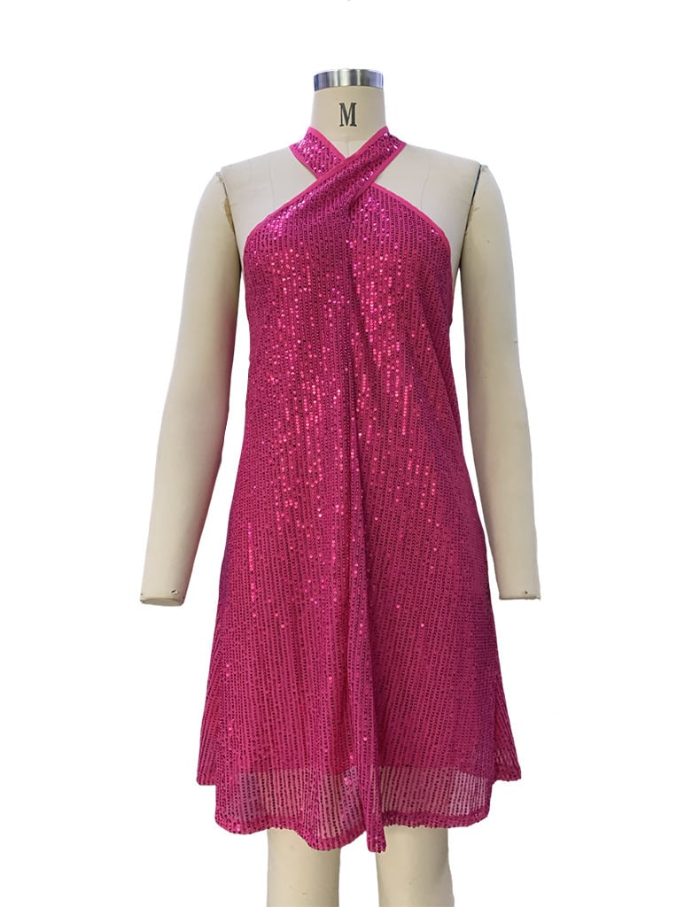 Elegant Halter Off-shoulder Sequins Dress 7