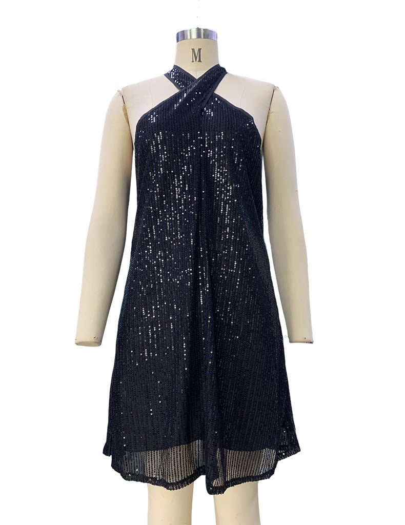 Elegant Halter Off-shoulder Sequins Dress 6