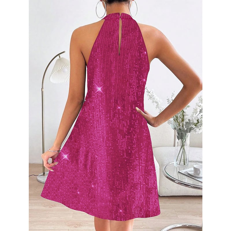 Elegant Halter Off-shoulder Sequins Dress 2
