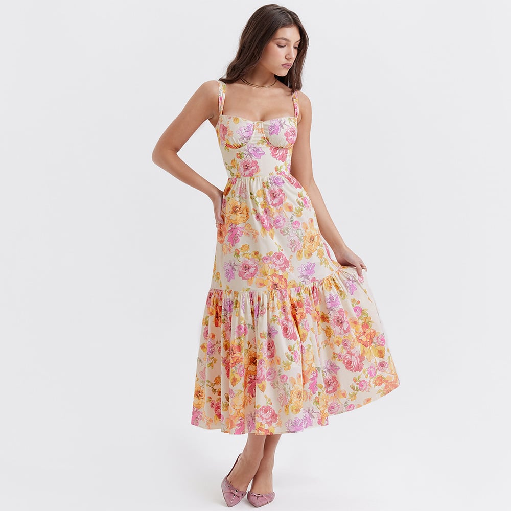 Blue Floral Midi Skirt