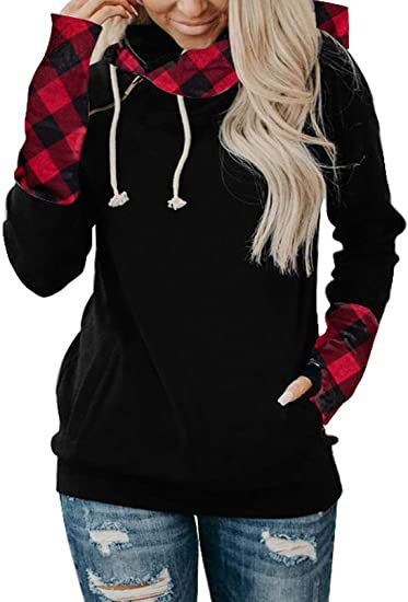 Women's Printed Stitching Thickened Versatile Hooded Sweater Image 2