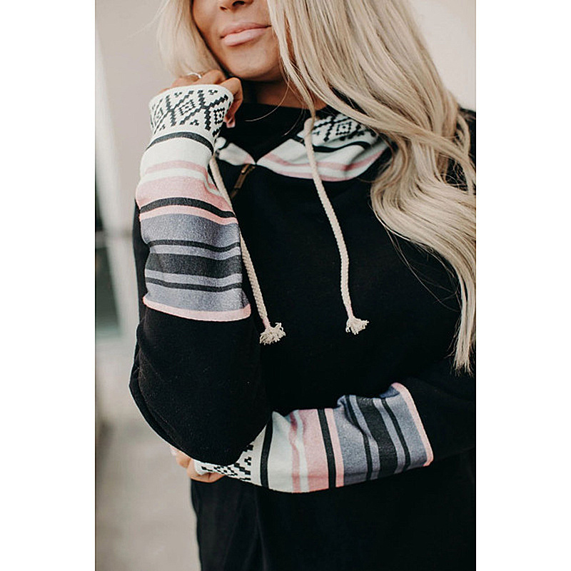 Women's Printed Stitching Thickened Versatile Hooded Sweater Image 6