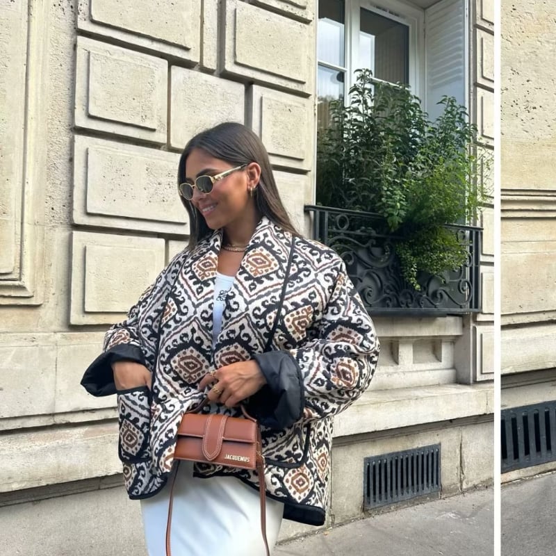 Pattern Print Cotton-padded Jacket Coat Image 2