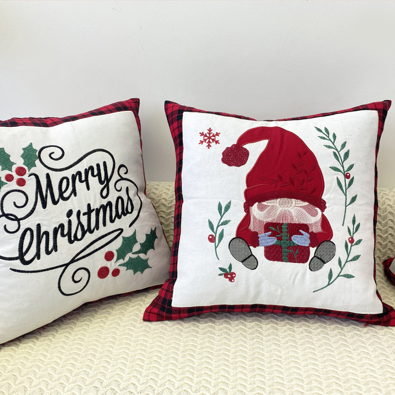 Christmas Embroidery Pillow Cover English