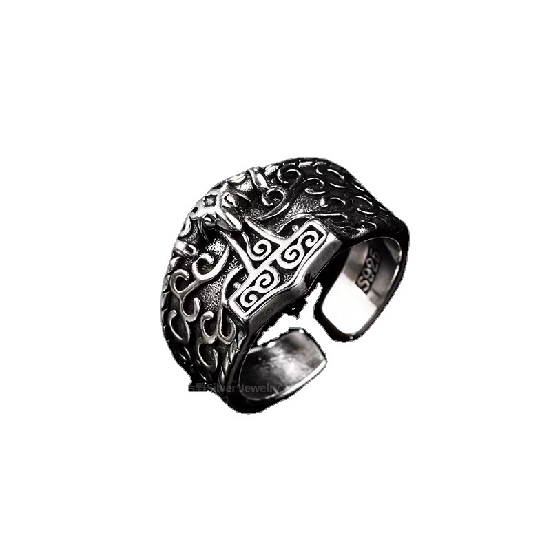 Thai Silver Vintage Nordic Vikings Crow Ring