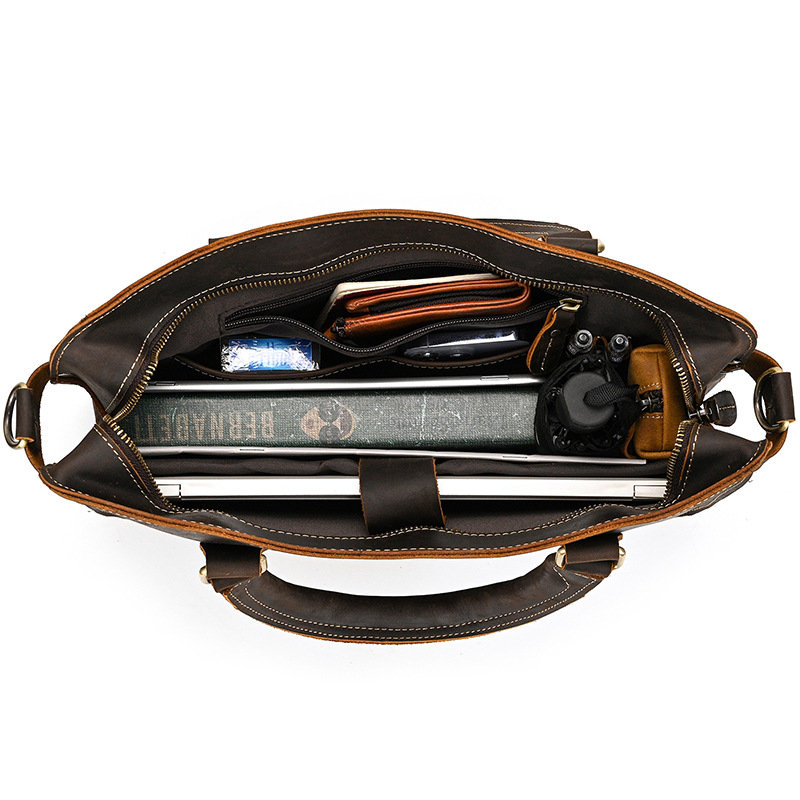 Retro Crazy Horse Leather Briefcase - Image 5