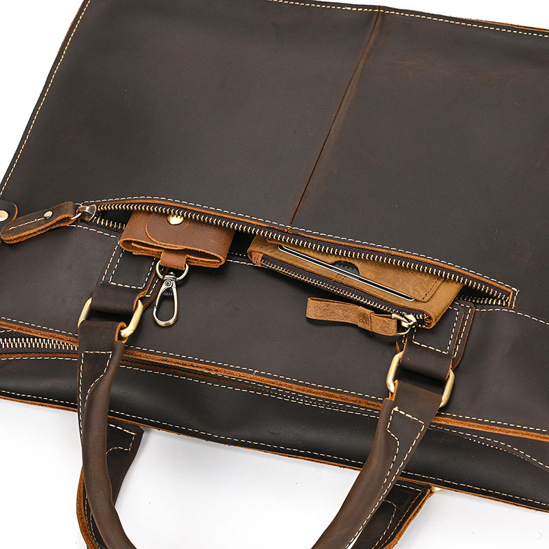 Retro Crazy Horse Leather Briefcase - Image 6