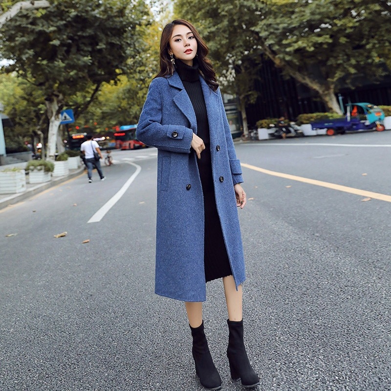 Trendy Smog Blue Ladies Woolen Coat