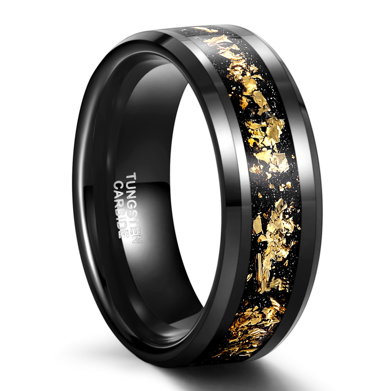 Wide Face 8mm Black Unisex Tungsten Ring Image 2