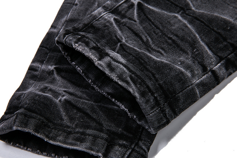 Black Punk Wind Pressure Shaft Distressed Jeans 6