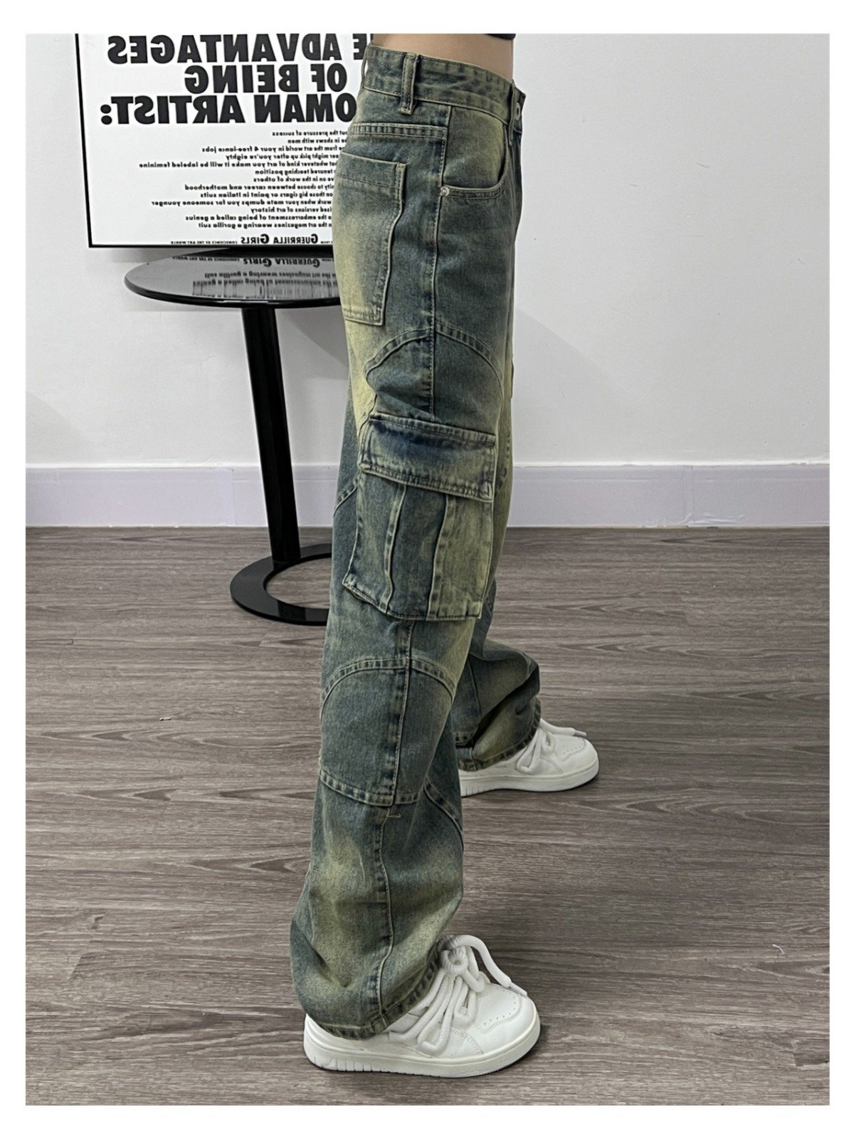 Deconstructed Design Washed Jeans 7