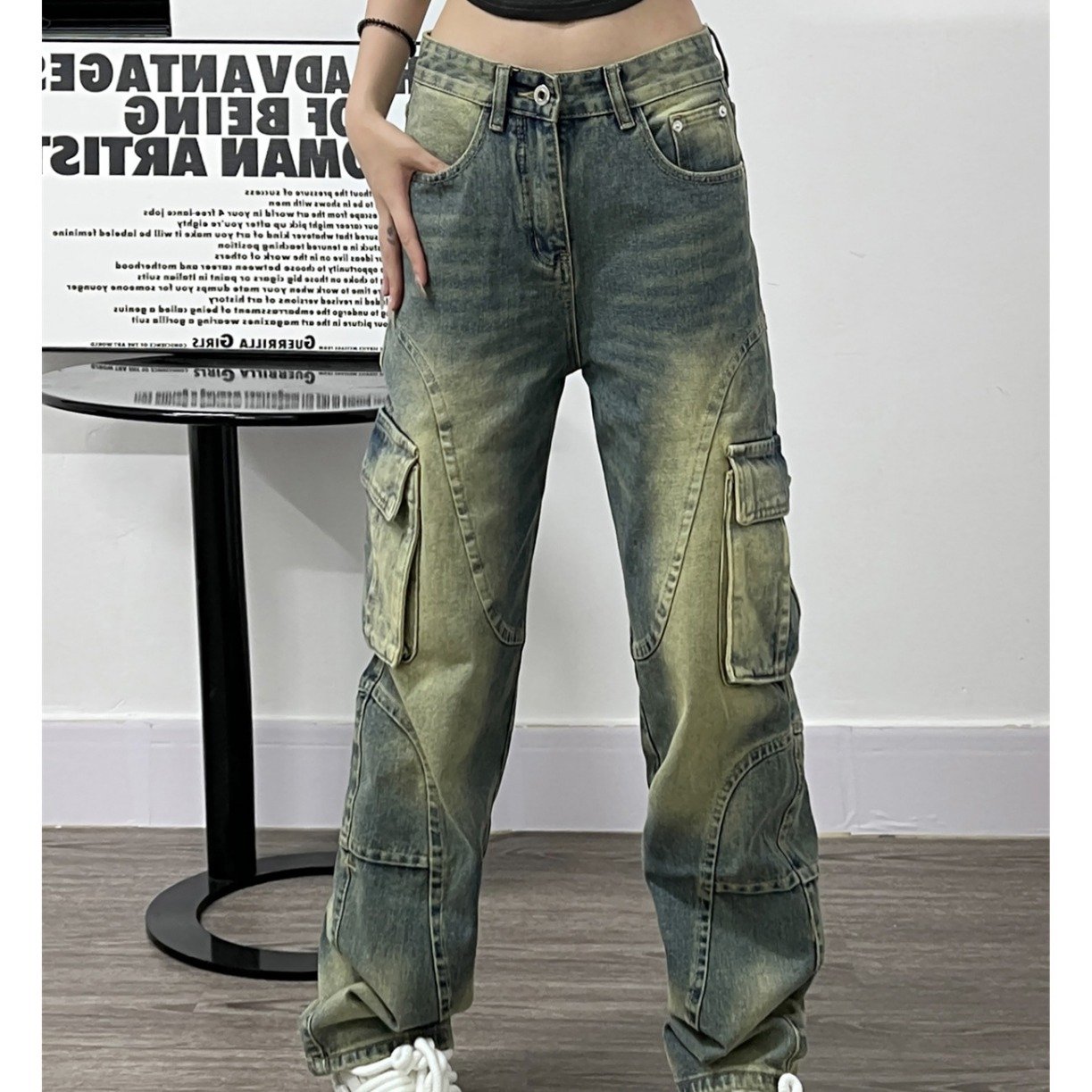 Deconstructed Design Washed Jeans 2