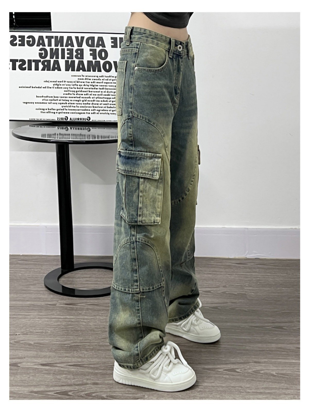 Deconstructed Design Washed Jeans 4