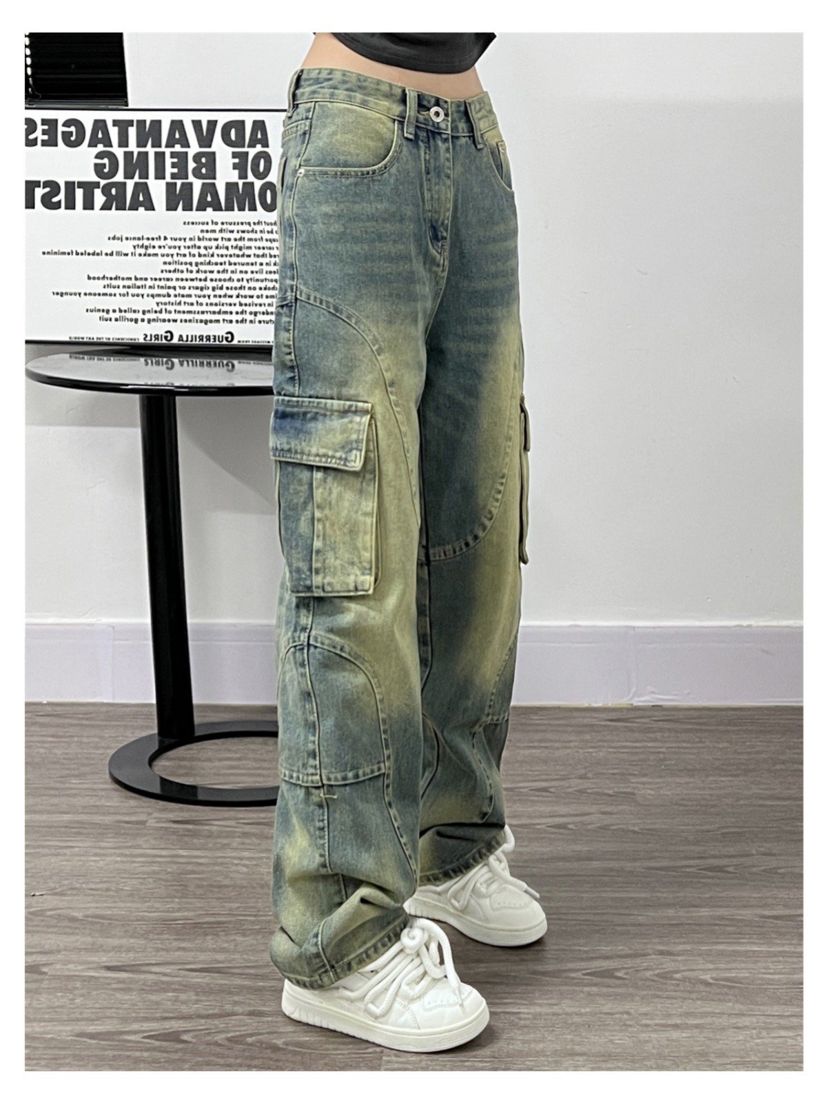 Deconstructed Design Washed Jeans 6