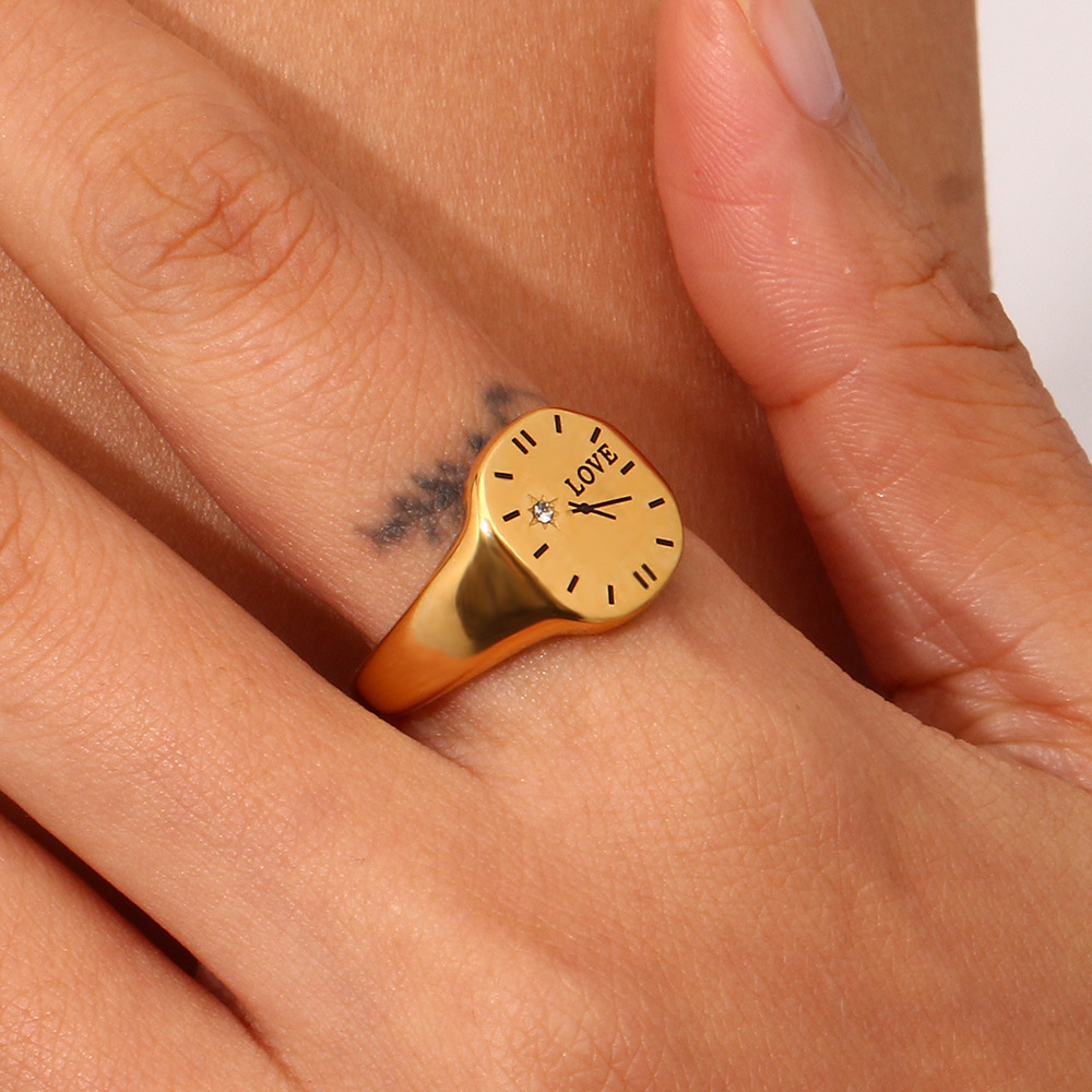 Fashion Stainless Steel Clock Ring