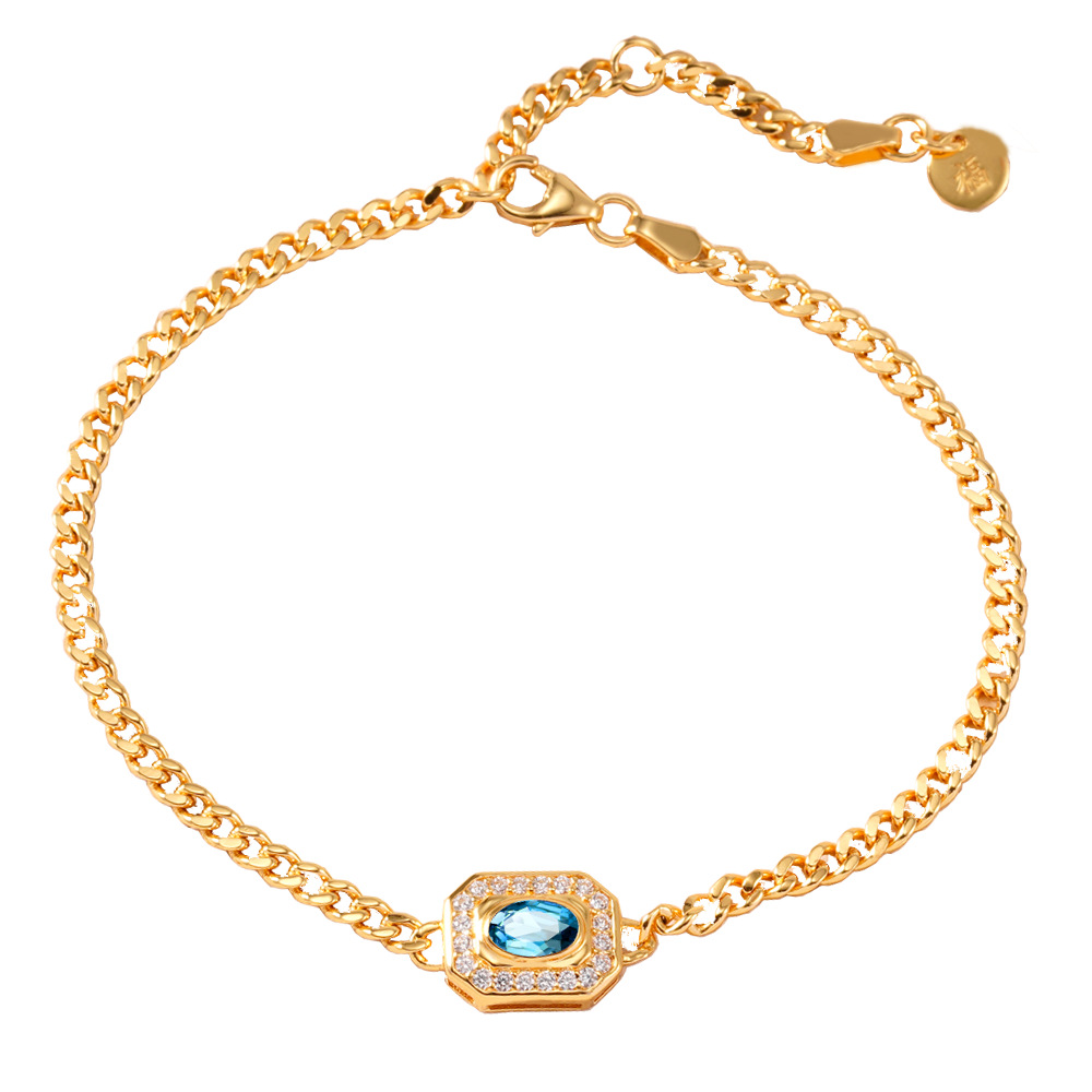 S925 Silver Bracelet Women’s Inlaid Natural Topaz Stone Treasure 3