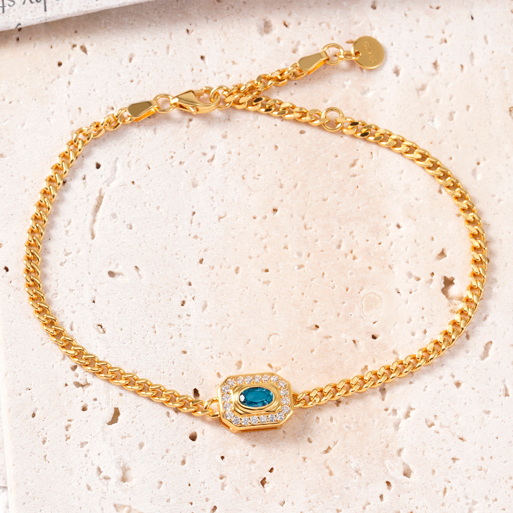 S925 Silver Bracelet Women’s Inlaid Natural Topaz Stone Treasure 1
