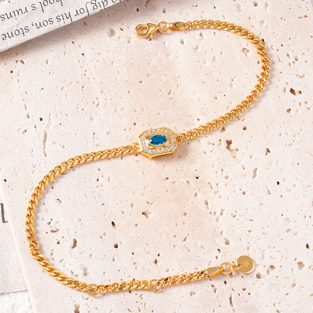 S925 Silver Bracelet Women’s Inlaid Natural Topaz Stone Treasure 5
