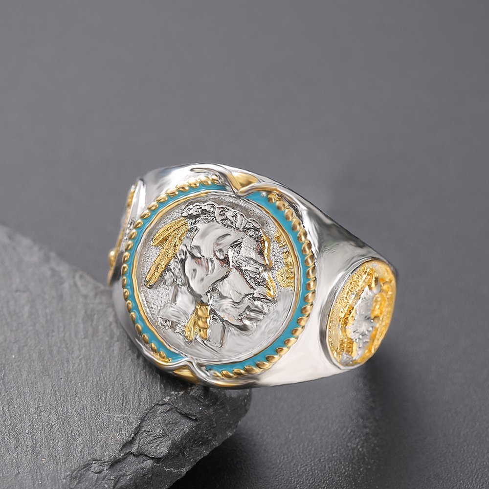 Hip Hop Two-tone Electroplated Gold Ring