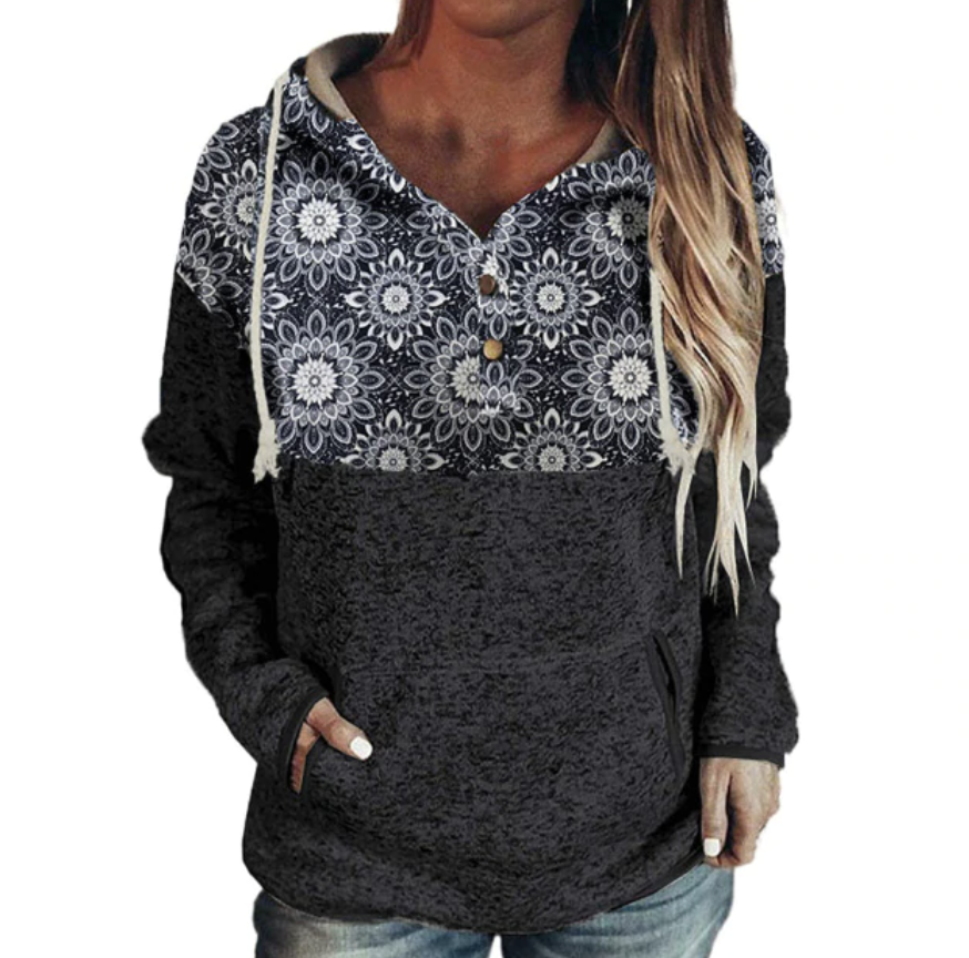 Ladies Sweatshirt with Printed Long Sleeve Pullover Hood