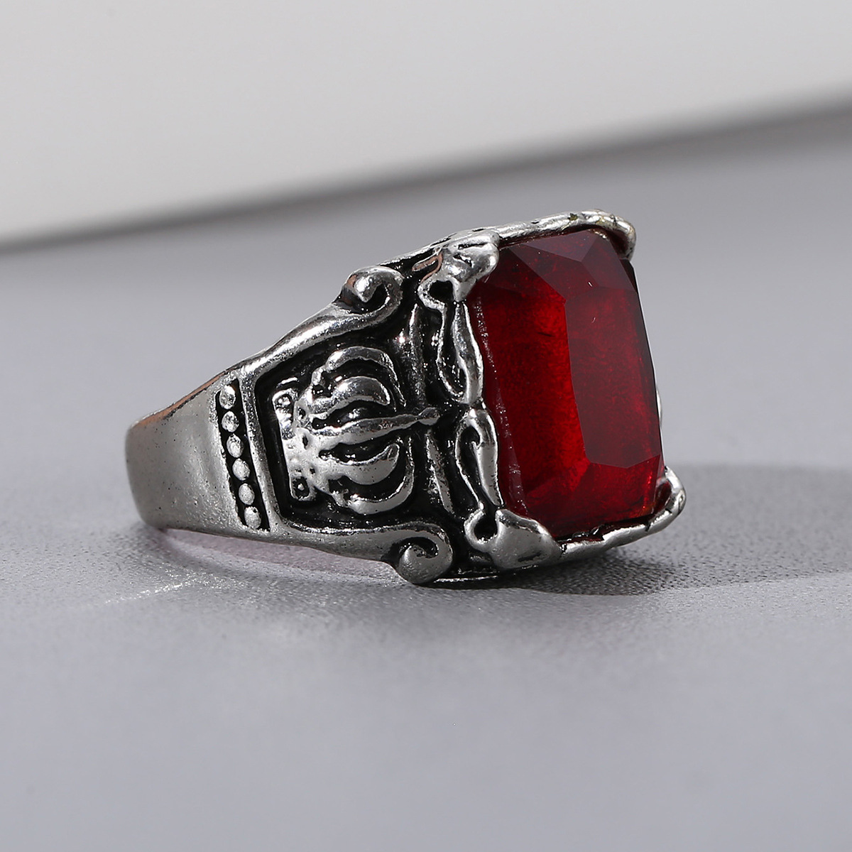 Men's Vintage Ruby Titanium Steel Ring Image 7