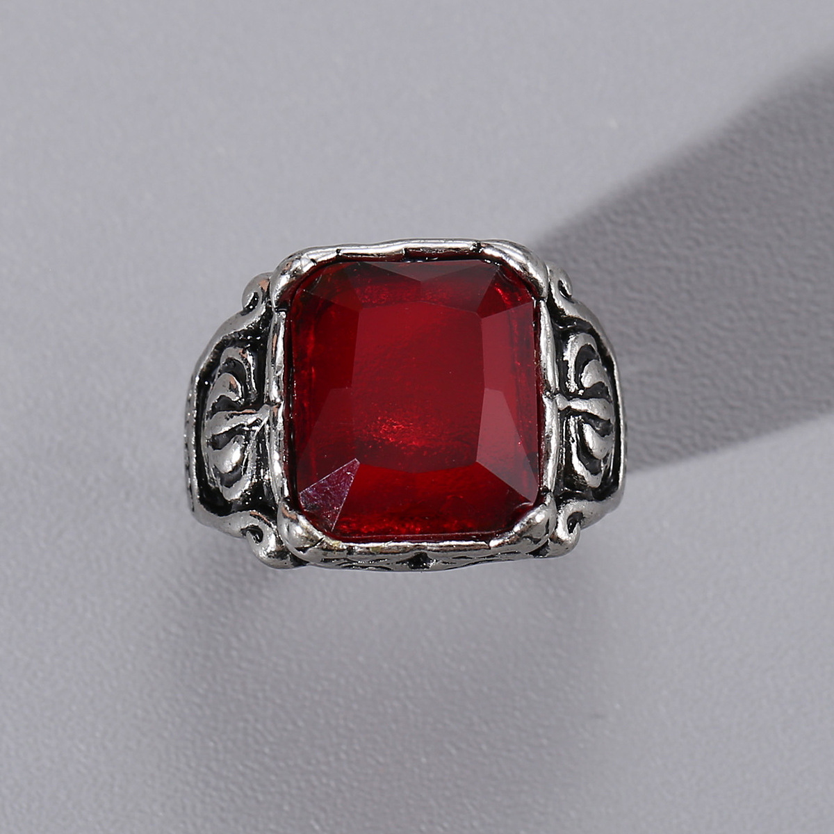 Men's Vintage Ruby Titanium Steel Ring Image 5