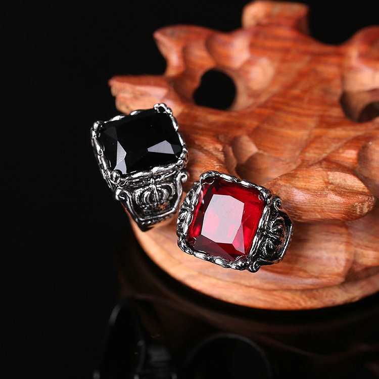 Men's Vintage Ruby Titanium Steel Ring Image 2