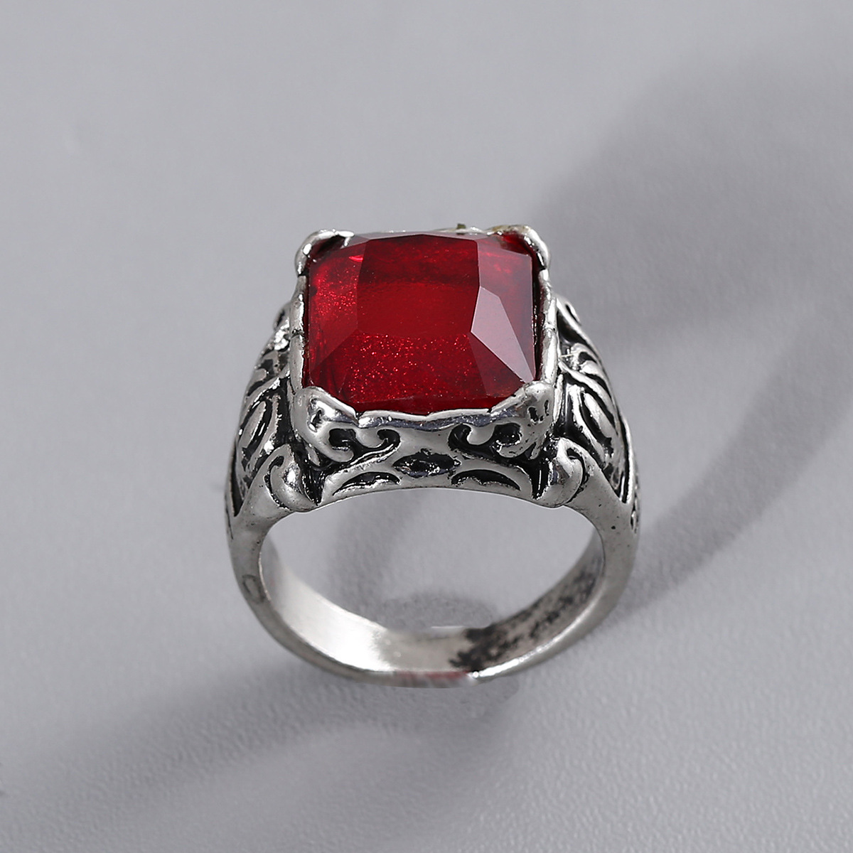 Men's Vintage Ruby Titanium Steel Ring Image 4