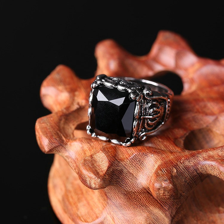 Men's Vintage Ruby Titanium Steel Ring Image 1