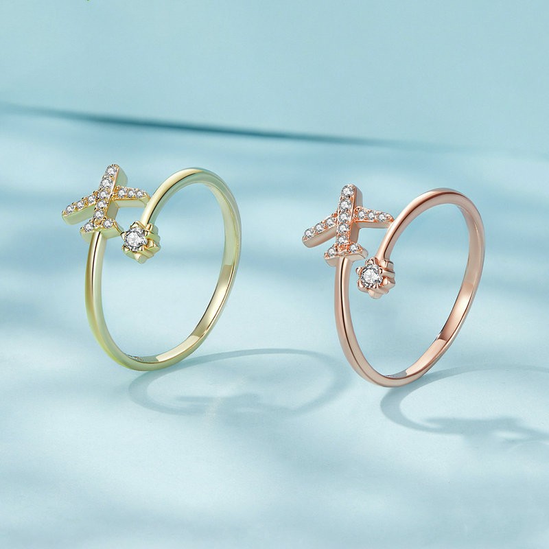 S925 Sterling Silver Sailing Distance Opening Ring - Rose Gold