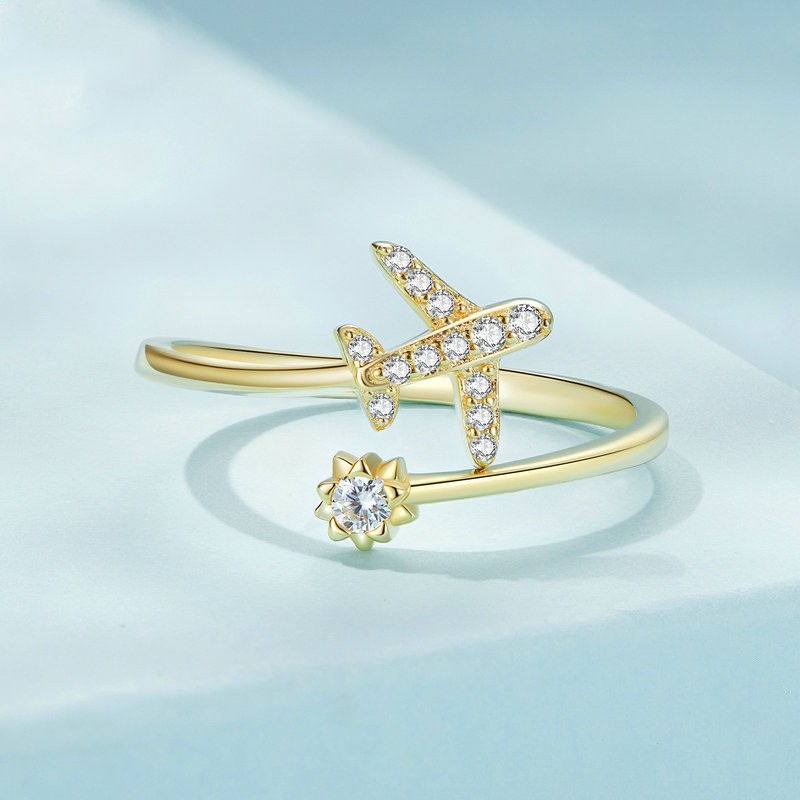 S925 Sterling Silver Sailing Distance Opening Ring - Gold