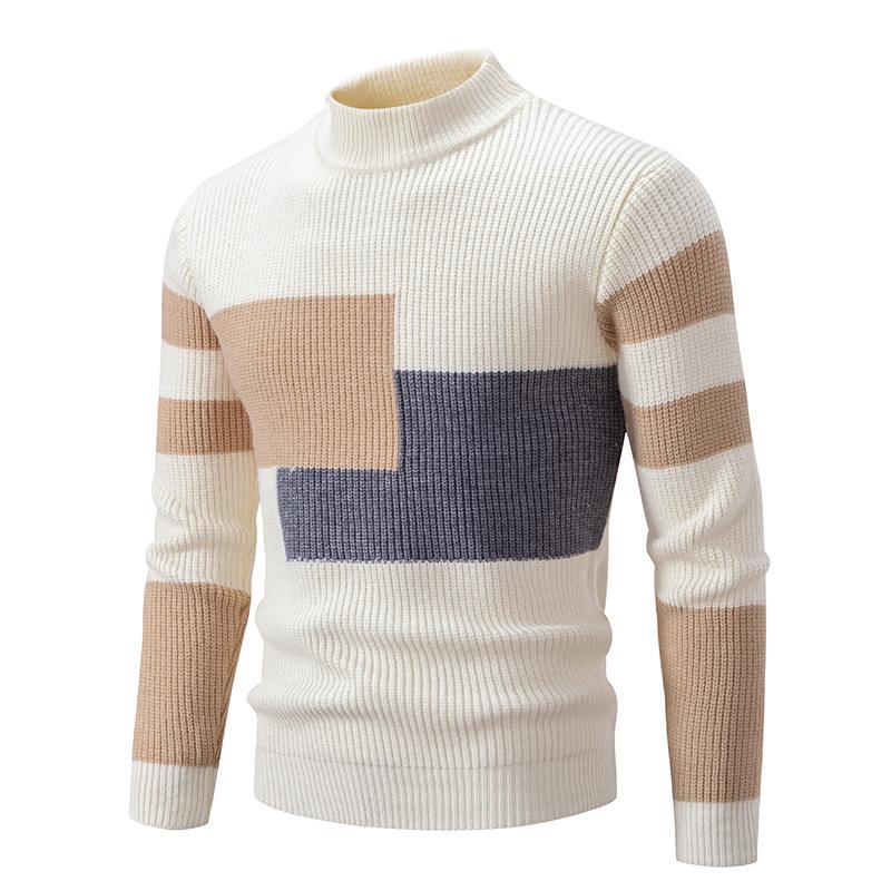 Men's Knitwear Fashion Colorblock Mock Neck Sweater Style 1