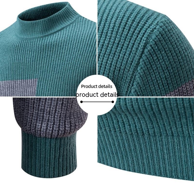 Men's Knitwear Fashion Colorblock Mock Neck Sweater Style 4