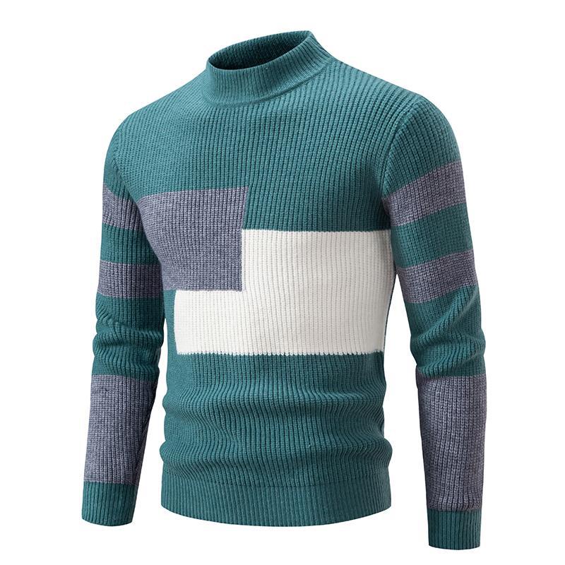 Men's Knitwear Fashion Colorblock Mock Neck Sweater Style 3