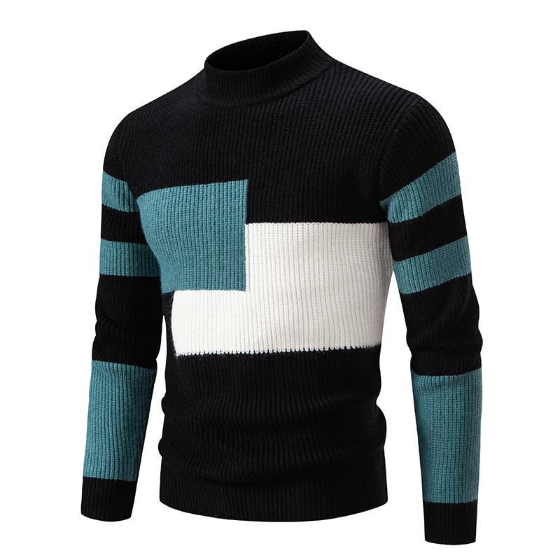 Men's Knitwear Fashion Colorblock Mock Neck Sweater Style 2