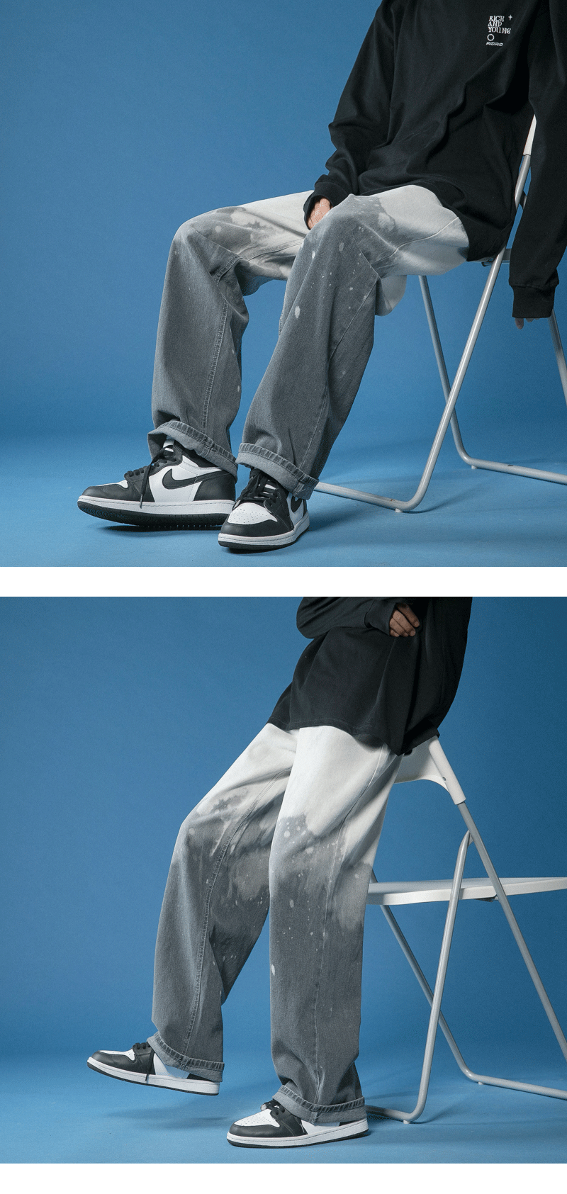 Men's Wide-leg Tie-dye Gradient Denim Casual Pants Image 12