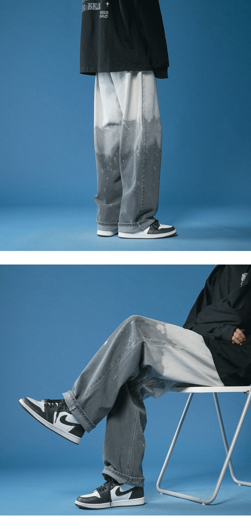 Men's Wide-leg Tie-dye Gradient Denim Casual Pants Image 11