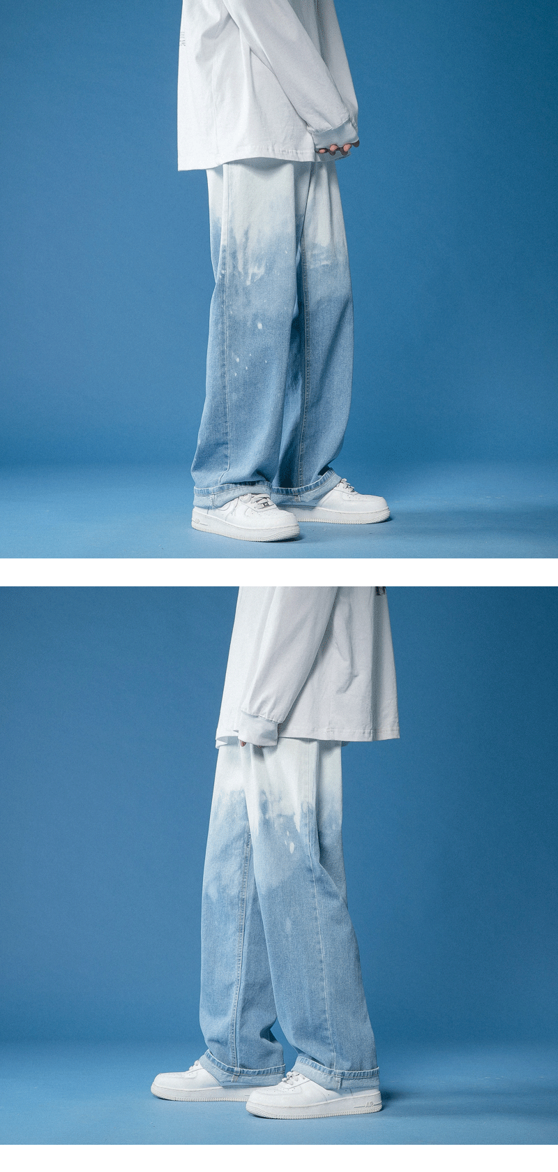 Men's Wide-leg Tie-dye Gradient Denim Casual Pants Image 4