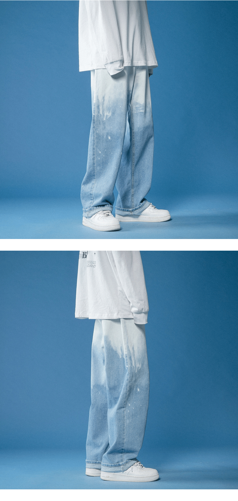Men's Wide-leg Tie-dye Gradient Denim Casual Pants Image 3