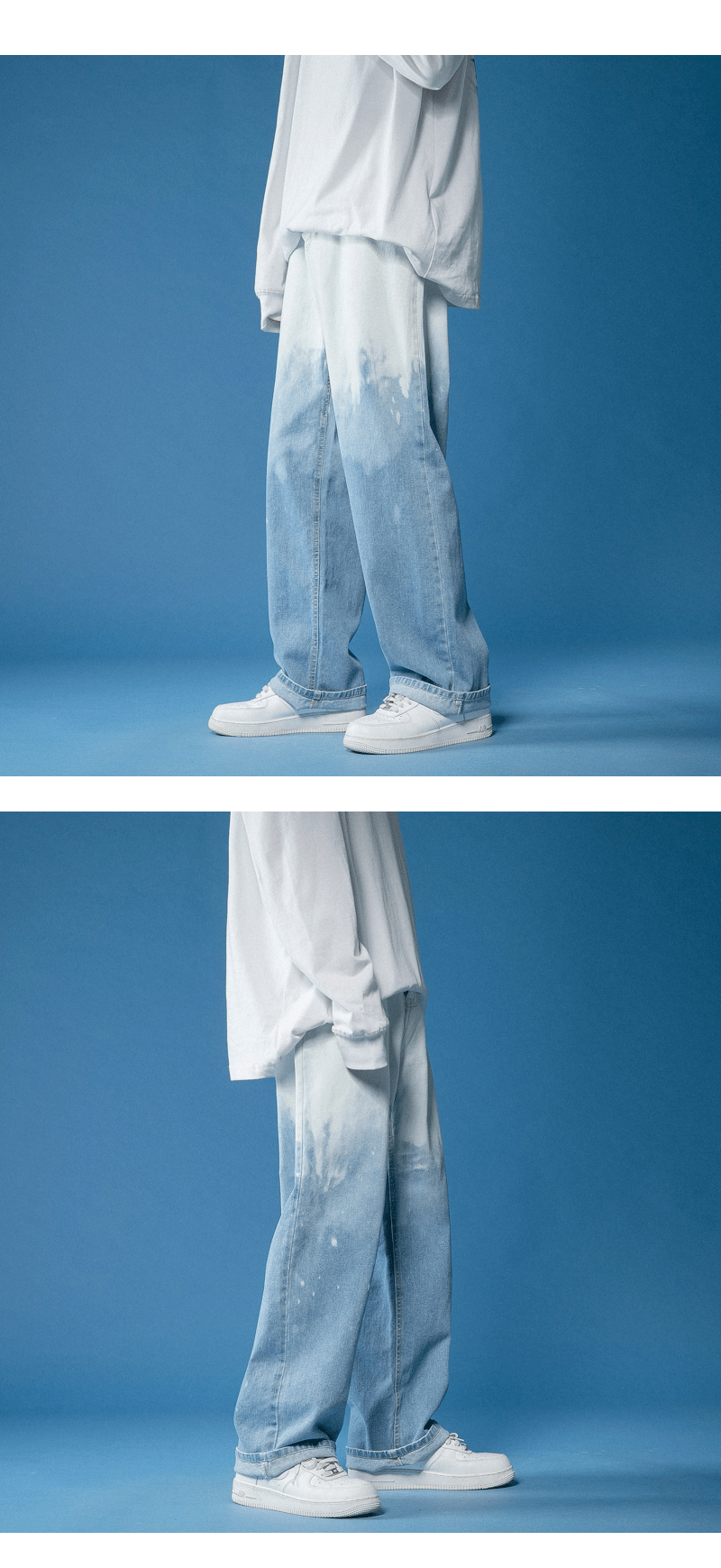 Men's Wide-leg Tie-dye Gradient Denim Casual Pants Image 1